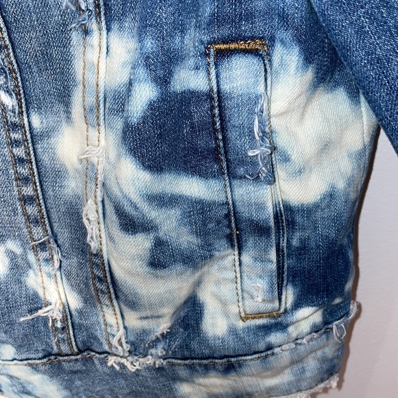 Custom Tie Dye Bleached & Distressed Denim/Jean Jacket with Embellished Tulle XL - Picture 8 of 12